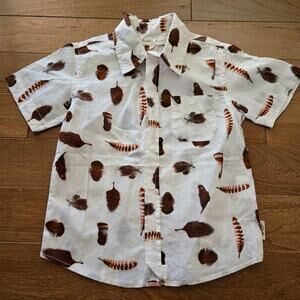 Feather Drum Short Sleeve Button Up Shirt Top Printed Cotton Boys 3T